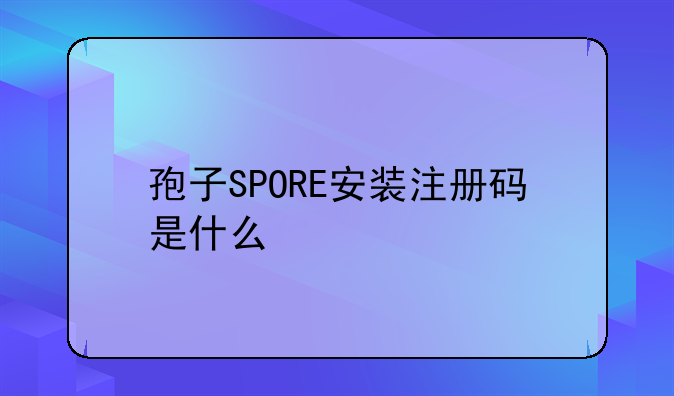 孢子SPORE安装注册码是什么
