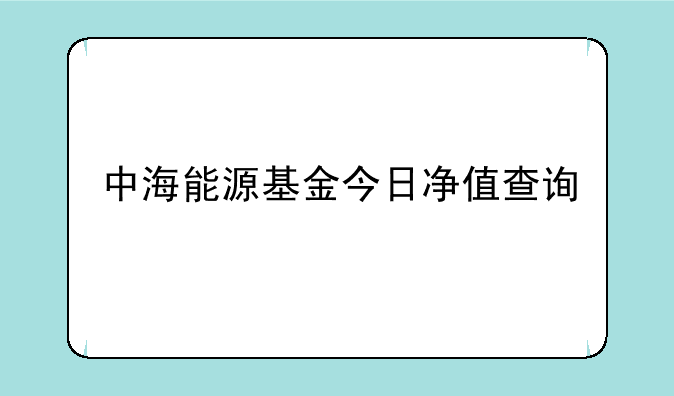 中海能源基金今日净值查询