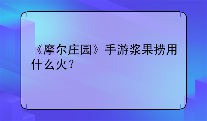 《摩尔庄园》手游浆果捞用什么火？