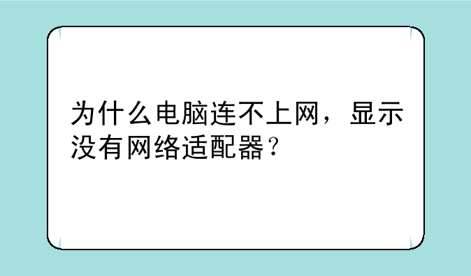 为什么电脑连不上网，显示没有网络适配器？