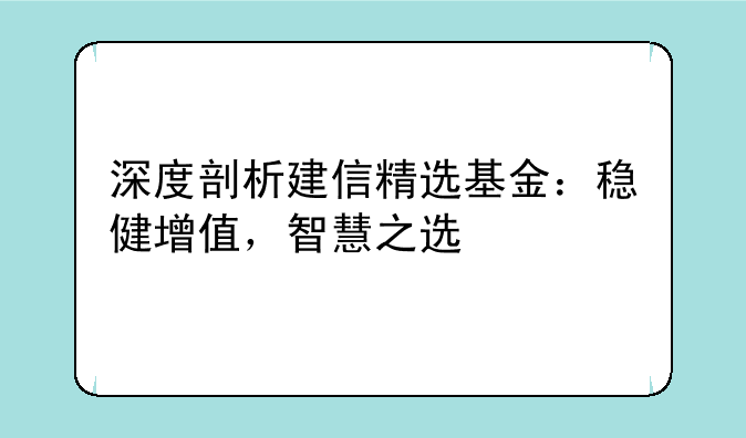 深度剖析建信精选基金：稳健增值，智慧之选