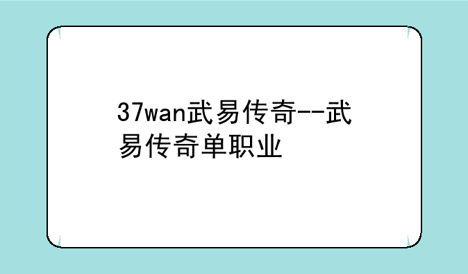 37wan武易传奇--武易传奇单职业