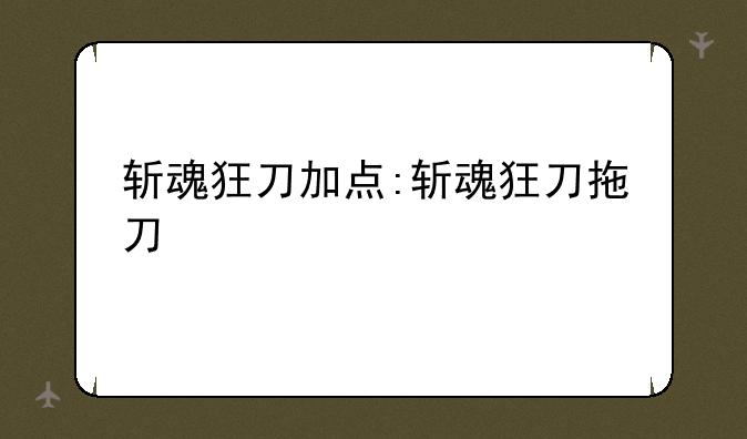 斩魂狂刀加点:斩魂狂刀拖刀