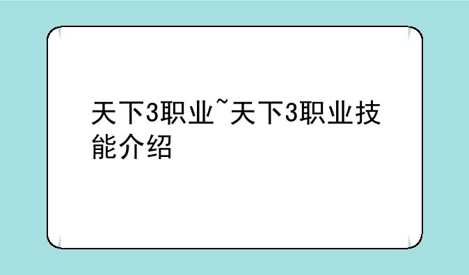 天下3职业~天下3职业技能介绍