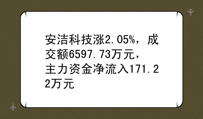 安洁科技涨2.05%，成交额6597.73万元，主力资金净流入171.22万元