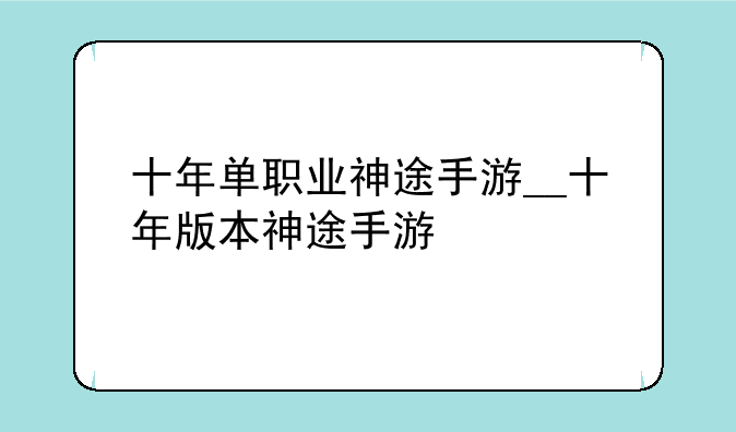 十年单职业神途手游__十年版本神途手游